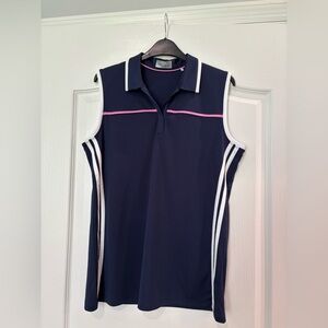 Callaway Opti-Dri Sleeveless Blue and White Top with Pink Stripe, Size Large